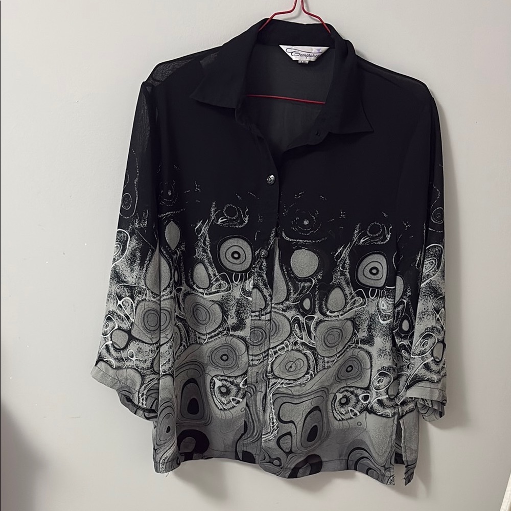 Temptations Black and Gray Patterned Blouse